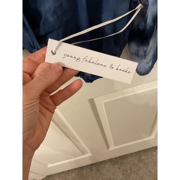 NWT Young,Fabulous,&Broke Tia Chiffon Cropped Top in Aviator Blue Pillar Wash, S - Picture 5 of 6